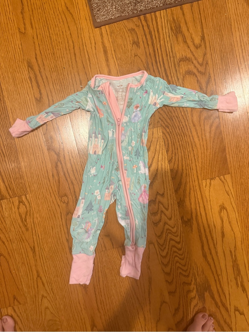 Little Sleepies One-Piece Zippy in Mint with Pink Trim, fairy tale fairytale